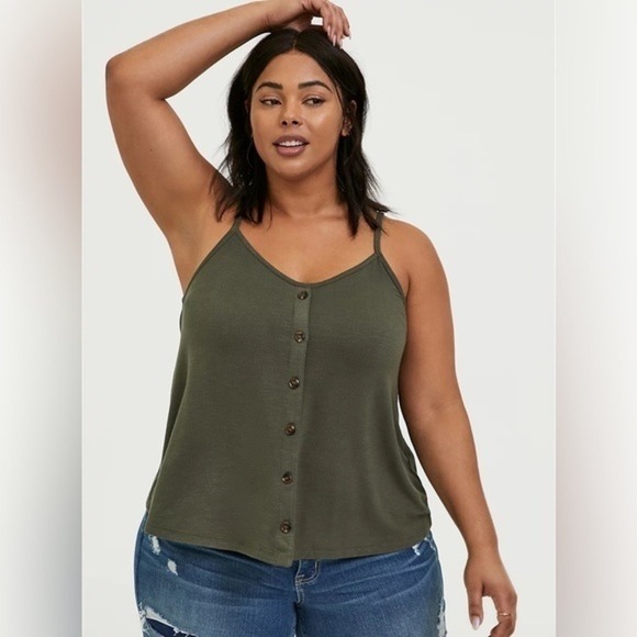 Torrid Olive Green Button Front Tank Top Sleeveless Plus Size Casual - Picture 1 of 3
